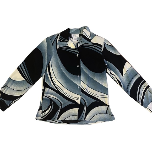 Vintage 1980s Funky Geometric Button Up Top Size Small - Picture 3 of 5